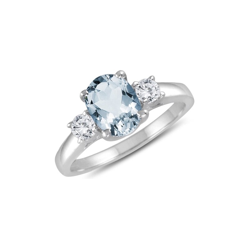 Prsten z bílého zlata s akvamarínem a diamanty KLENOTA k0098012