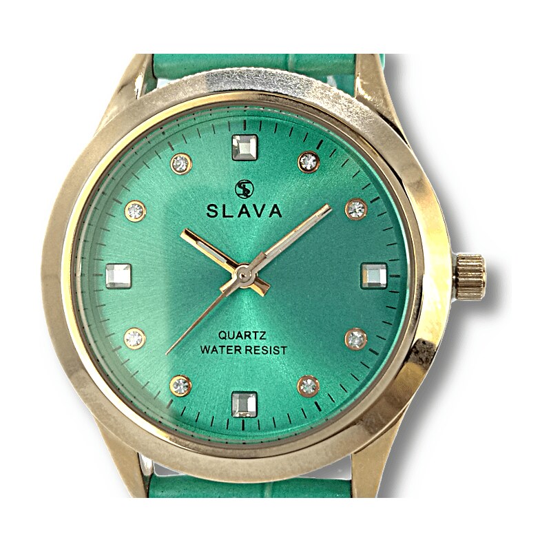 Slava Time Dámské zelené hodinky SLAVA s kamínky SLAVA 10166