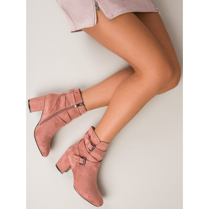 SEASTAR Semišové růžové kotníkové boty na podpatku