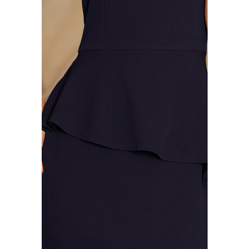 Numoco Modré navy pouzdrové peplum šaty s volánem koktejlky 192-4