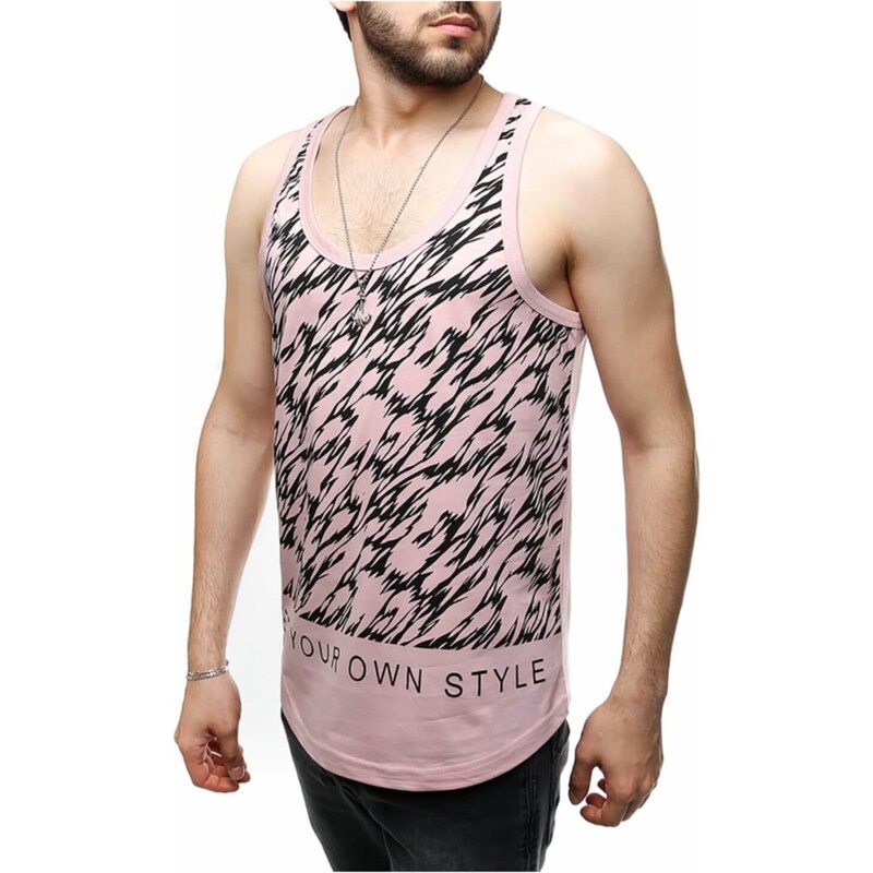 Madmext Zebra Patterned Pink Singlet 2497