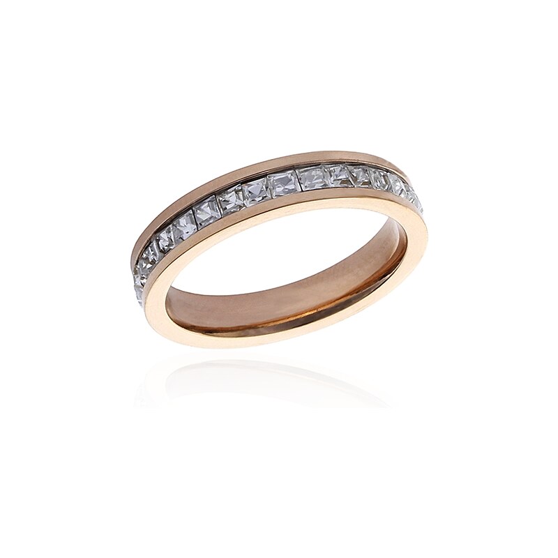 Dámský prsten se zirkony z chirurgické oceli rose gold S434070