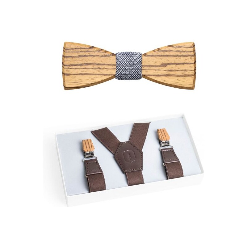 BeWooden Set dřevěného motýlka Dolor a elegantních kšand Dolor Suspenders