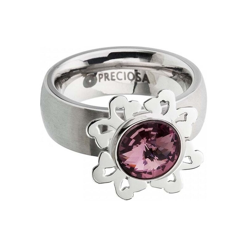 Prsten z chirurgické oceli Uniques s českým křišťálem Preciosa, fialový