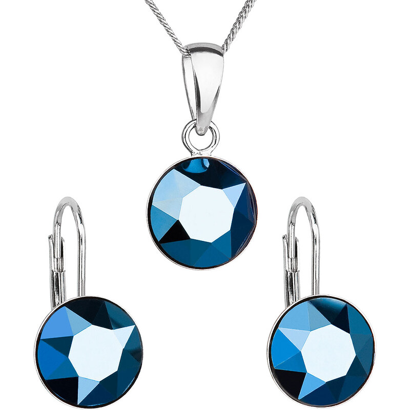 EVOLUTION GROUP Sada šperků s krystaly Swarovski náušnice, řetízek a přívěsek modré kulaté 39140.5 metalic blue