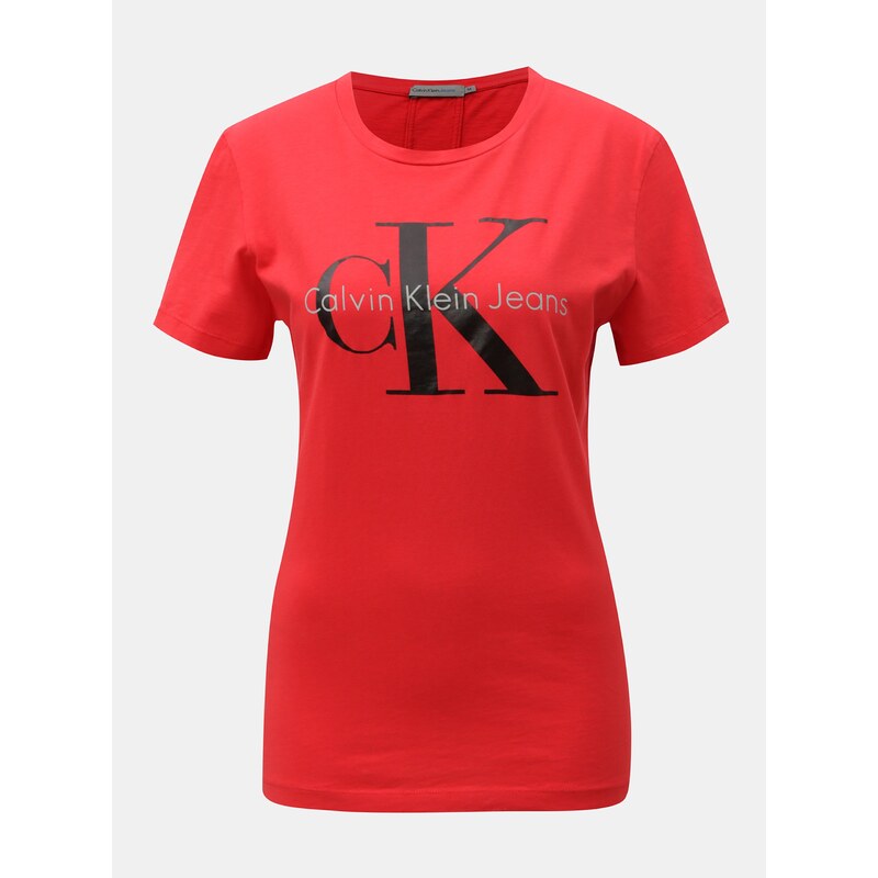 Červené dámské tričko s potiskem Calvin Klein Jeans - GLAMI.cz