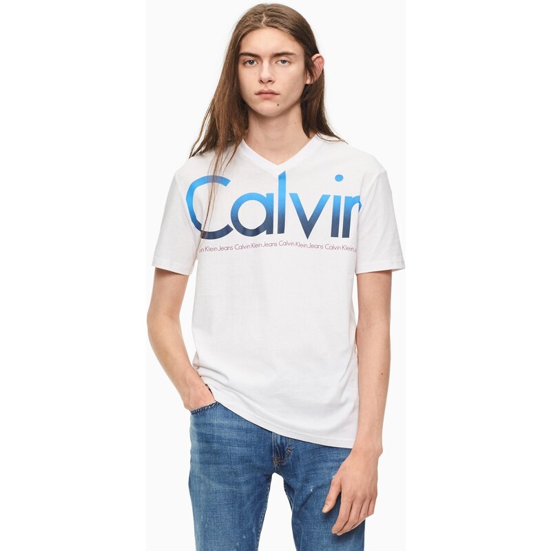 Calvin Klein Pánské Tričko s Kratkým Rukávem CK Bílé