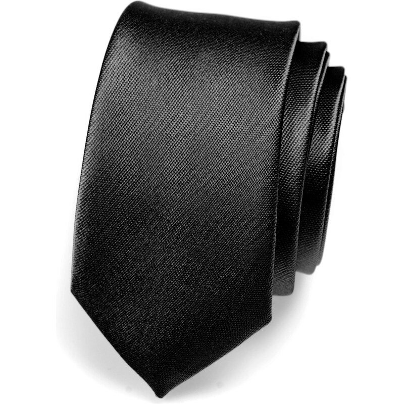 Avantgard Černá lesklá jednobarevná SLIM kravata