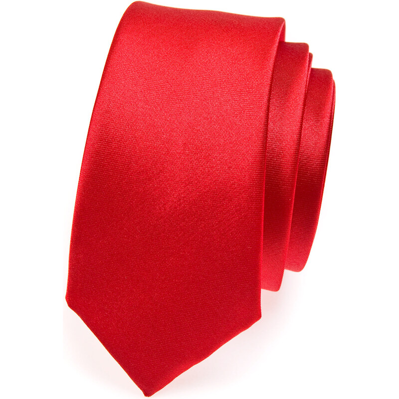 Avantgard Zářivě červená jednobarevná SLIM kravata