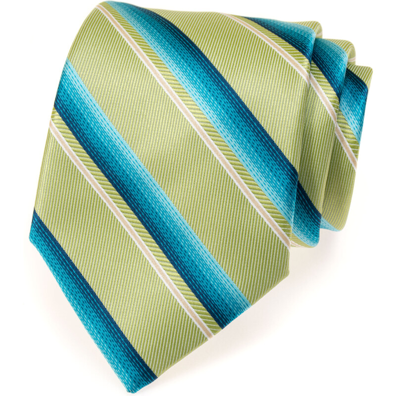 Avantgard Světle zelená luxusní kravata se zářivě modrými pruhy _
