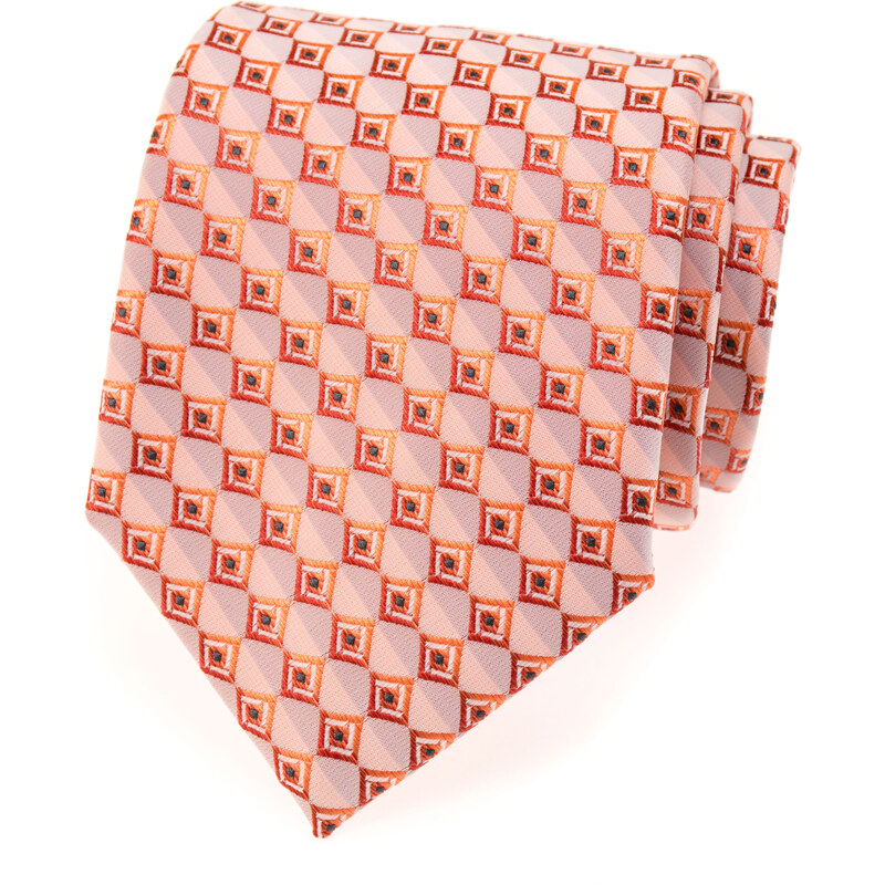 Avantgard Světle oranžová luxusní kravata s kostičkami