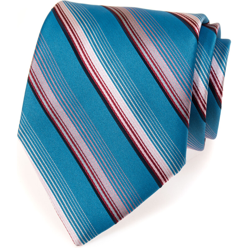 Avantgard Světle modrá luxusní kravata s barevnými proužky