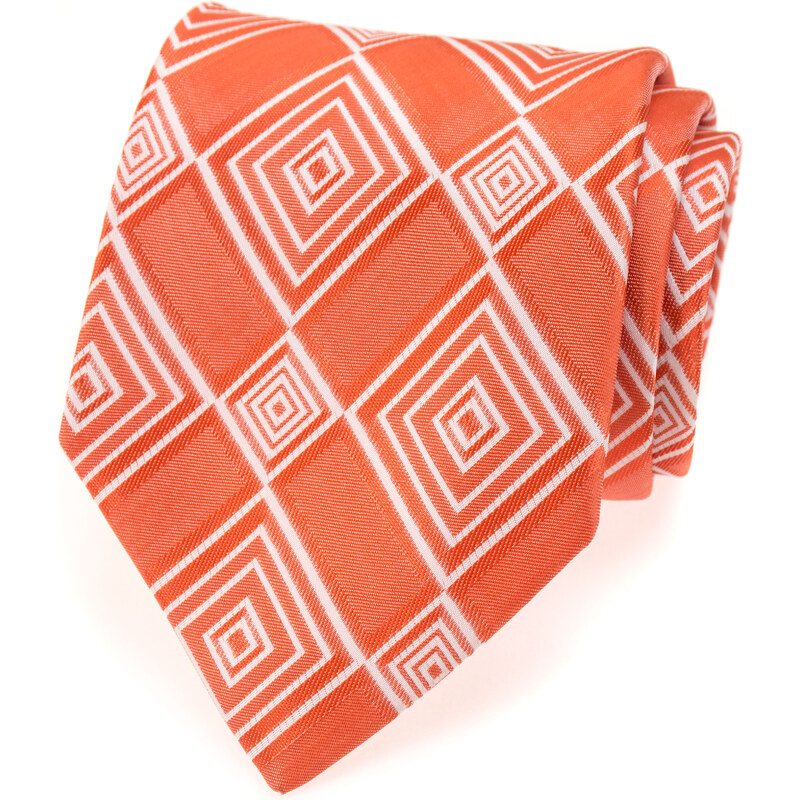 Avantgard Oranžová luxusní kravata se světlým hranatým vzorem