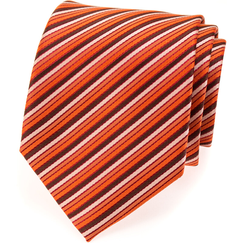 Avantgard Oranžová luxusní kravata se šikmými tmavými pruhy _