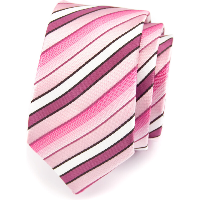 Avantgard Růžová kravata s šikmými černými proužky