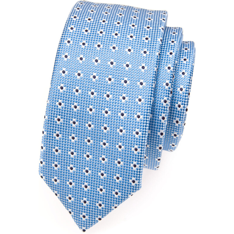 Avantgard Světle modrá slim kravata s drobným vzorem