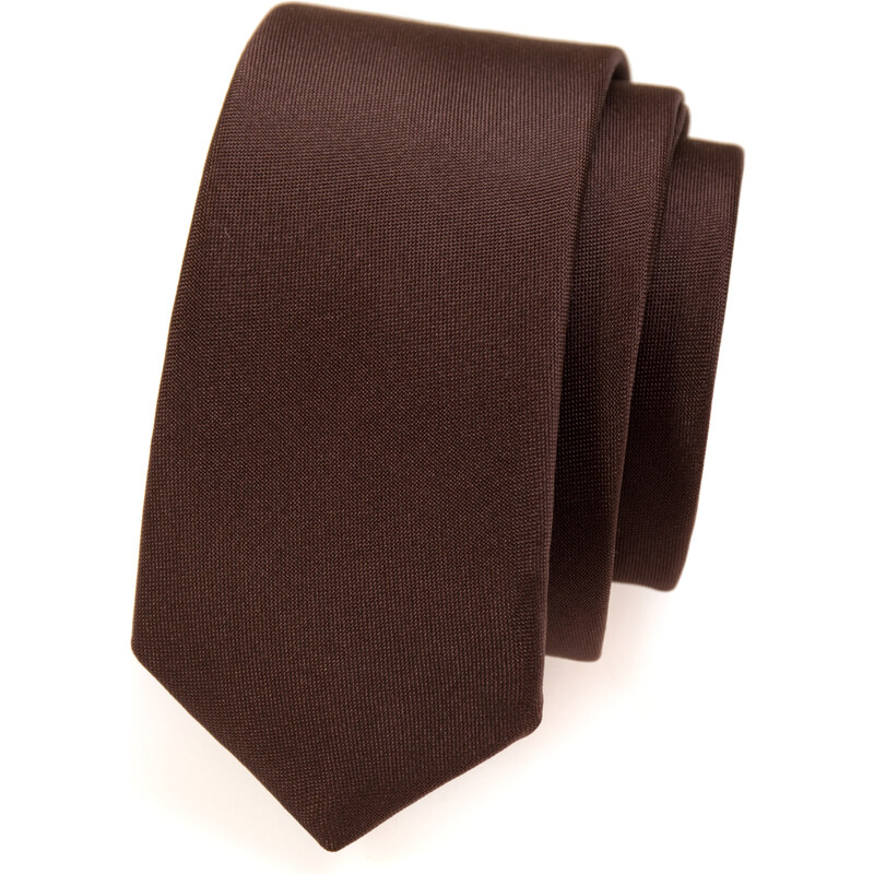 Avantgard Hnědá slim matná jednobarevná kravata