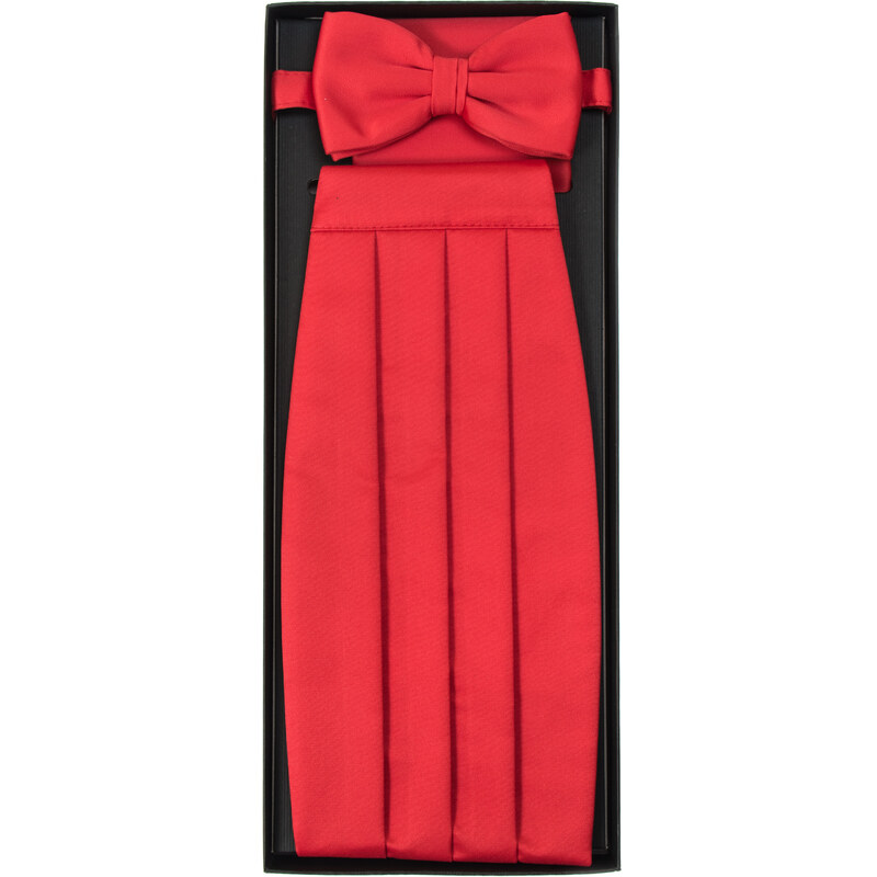 Avantgard Zářivě červený frakový pás s motýlkem + kapesníček