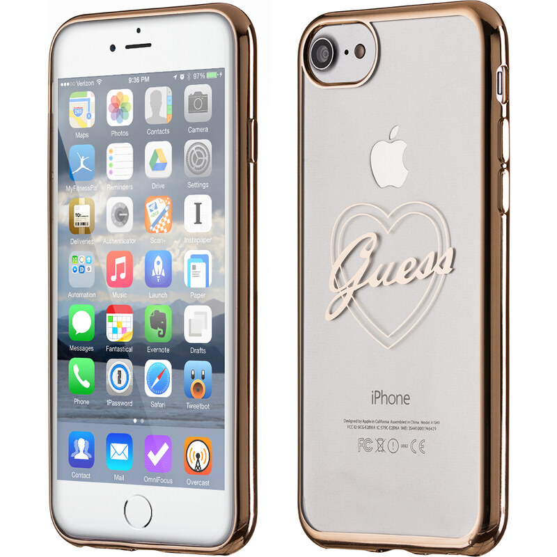 Pouzdro / kryt pro Apple iPhone 7 / 8 - Guess, Heart TPU Gold