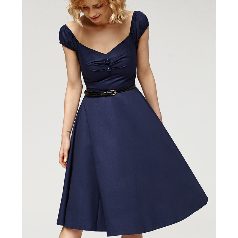 Misfit London Modré Swingové Vintage šaty Marilyn