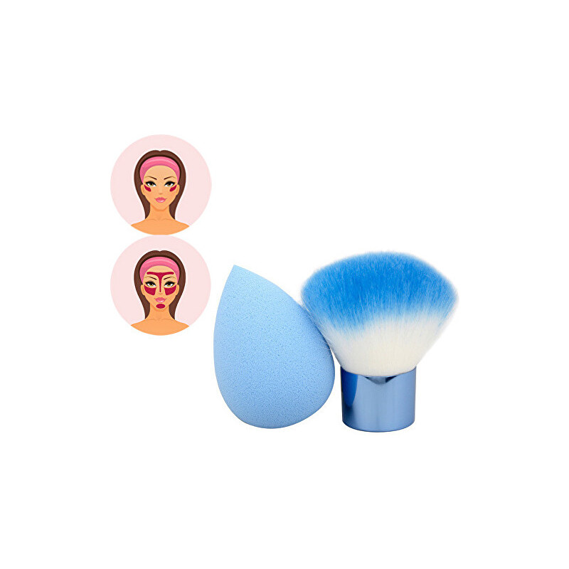 Sefiros Modrý set pudrovacího štětce a houbičky na make-up Pastell (Kabuki Brush & Blender)