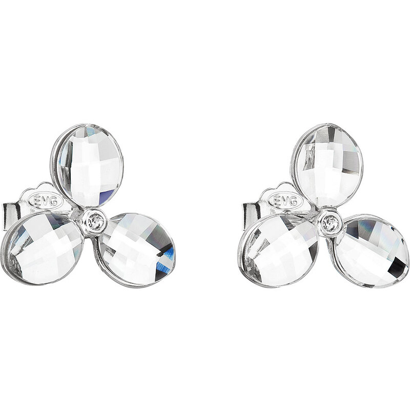 Stříbrné náušnice pecka s krystaly Swarovski bílá kytička 31249.1 74170576