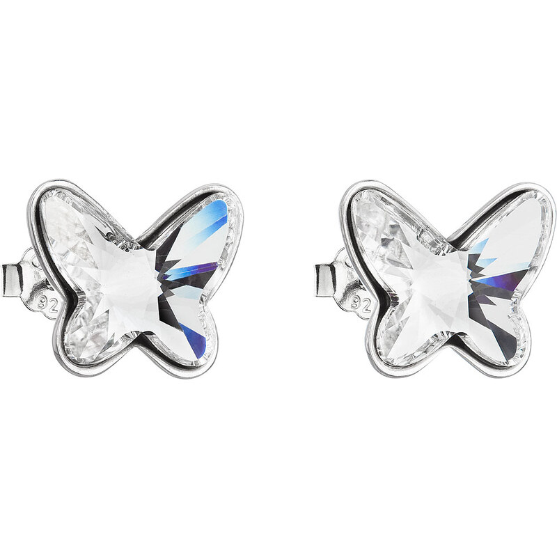 Stříbrné náušnice pecka s krystaly Swarovski bílý motýl 31251.1