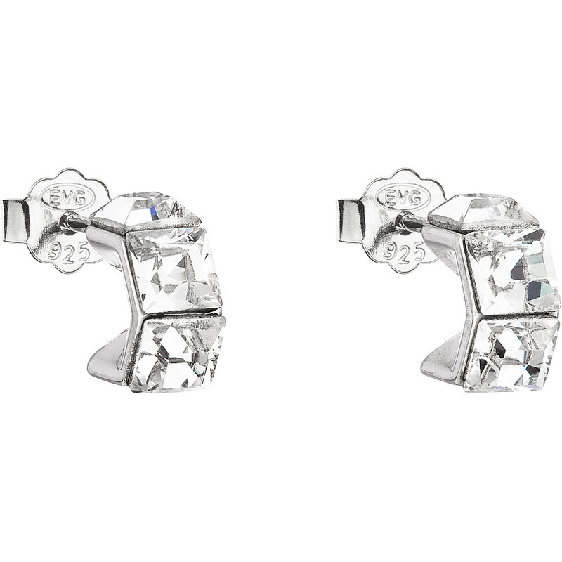 Stříbrné náušnice pecka s krystaly Swarovski bílá kostička 31253.1 74170580