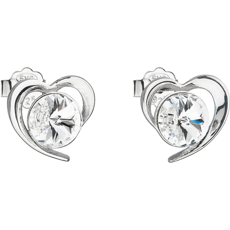 Stříbrné náušnice pecka s krystaly Swarovski bílé srdce 31259.1 29643370