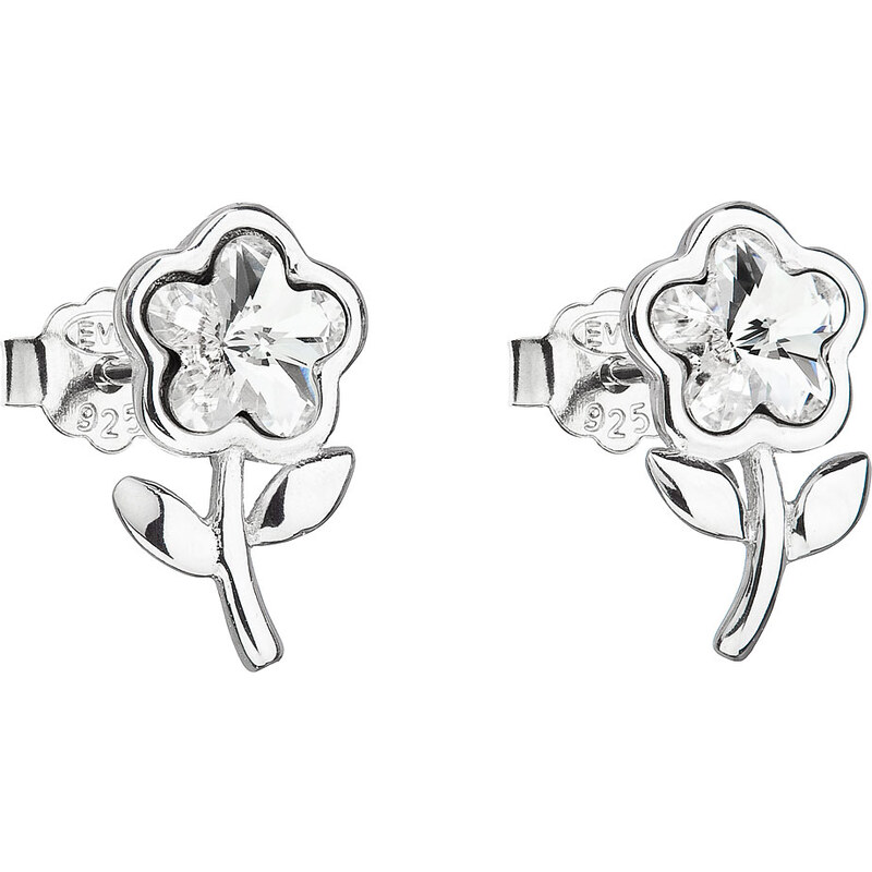 Stříbrné náušnice pecka s krystaly Swarovski bílá kytička 31256.1 74170628