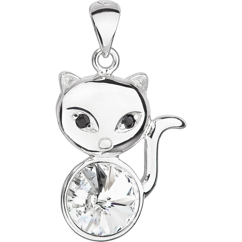 Stříbrný přívěsek s krystalem Swarovski bílá kočka 34235.1