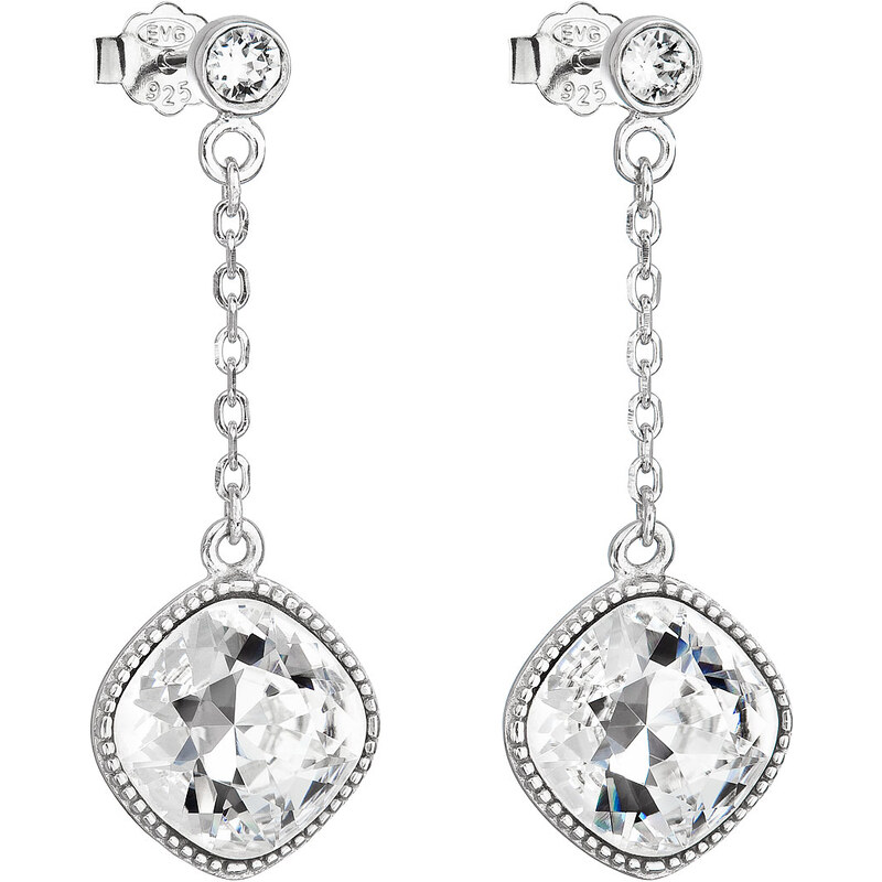 Stříbrné náušnice visací s krystaly Swarovski bílý kosočtverec 31271.1 74170595