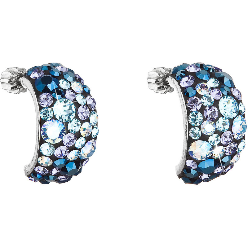 Stříbrné náušnice visací s krystaly Swarovski modré půlkruh