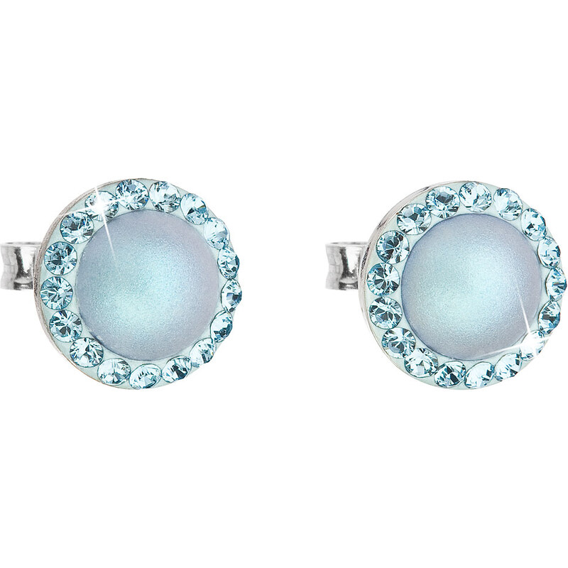 Stříbrné náušnice pecka s krystaly Swarovski a světle modrou