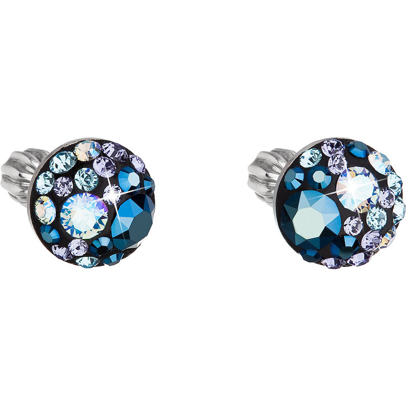 Stříbrné náušnice pecka s krystaly Swarovski modré kulaté 31336
