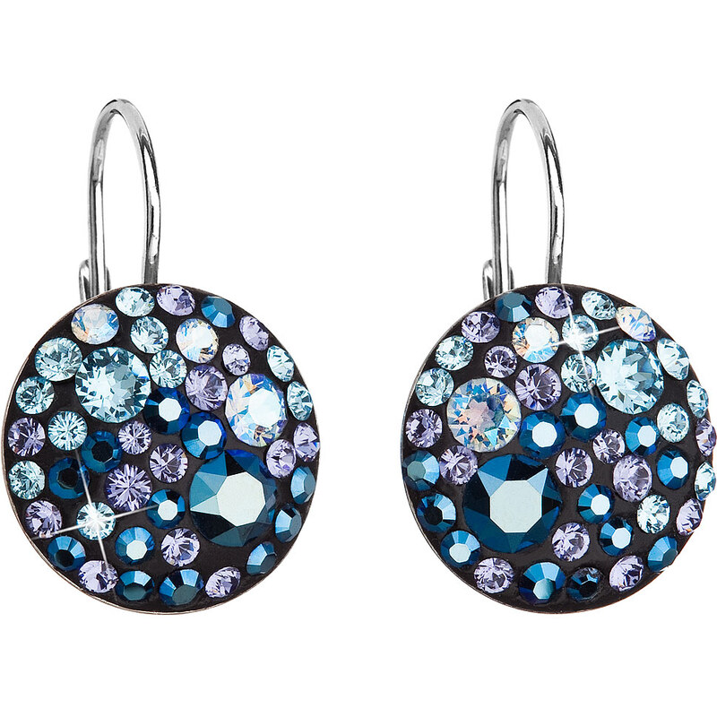 Stříbrné náušnice visací s krystaly Swarovski modré kulaté 31176