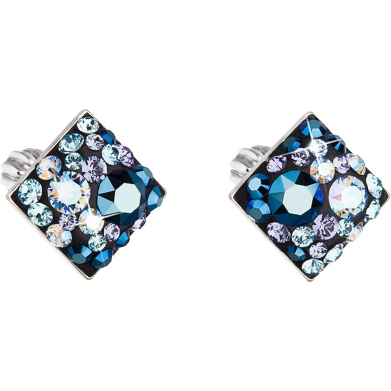 Stříbrné náušnice pecka s krystaly Swarovski modrý kosočtverec 31169.3 74170742
