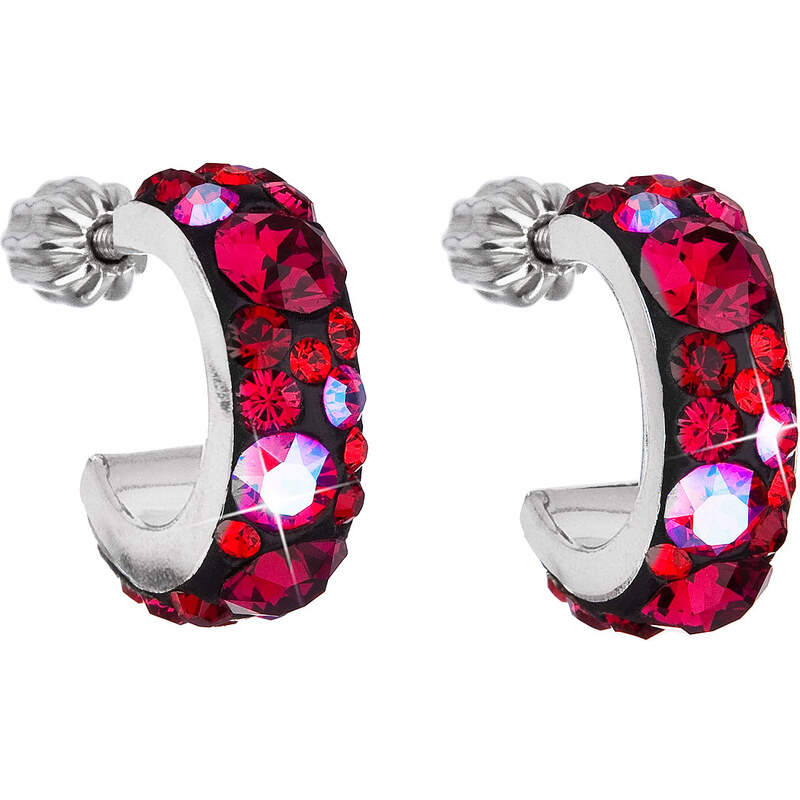 Stříbrné náušnice kruhy s krystaly Swarovski červený půlkruh 31118.3 74170755
