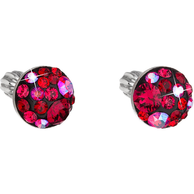 Stříbrné náušnice pecka s krystaly Swarovski červené kulaté