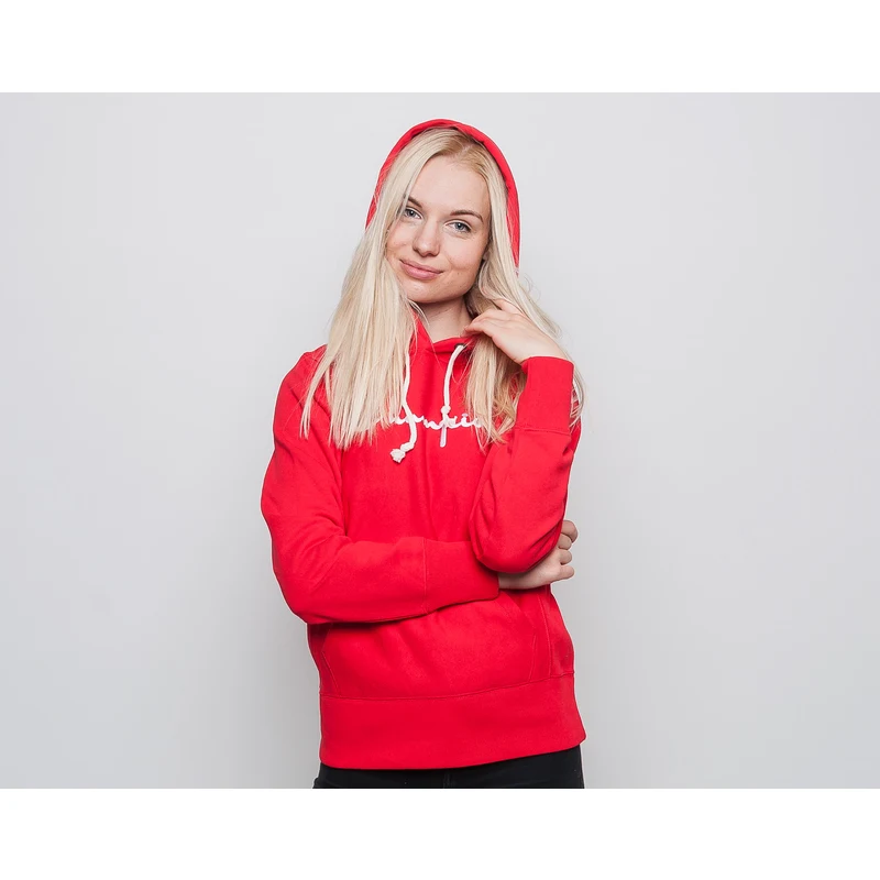 Dámská Mikina Champion Hooded Sweatshirt Classic Logo Red - GLAMI.cz
