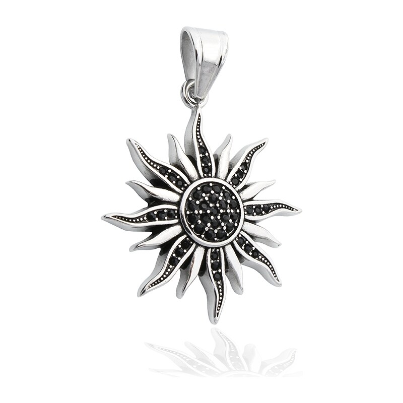 BM Jewellery Přívěsek slunce s černými krystaly z chirurgické oceli S491065