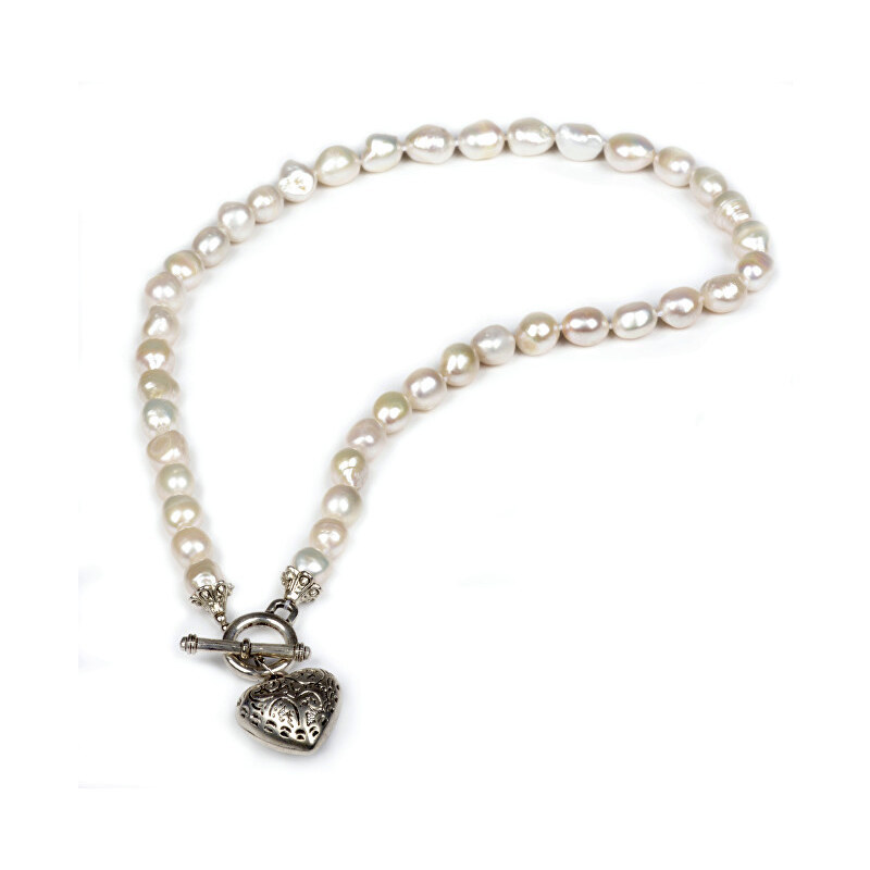 JwL Luxury Pearls Náhrdelník z pravých bílých perel s přívěskem srdce JL0039