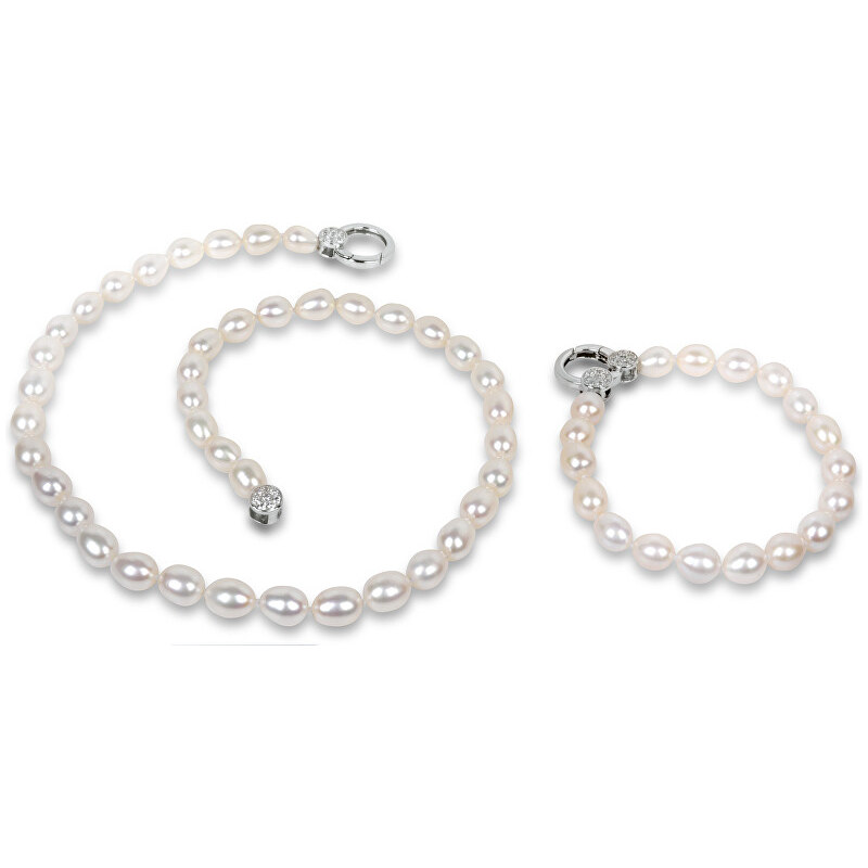 JwL Luxury Pearls Souprava náhrdelníku a náramku z pravých bílých perel JL0138