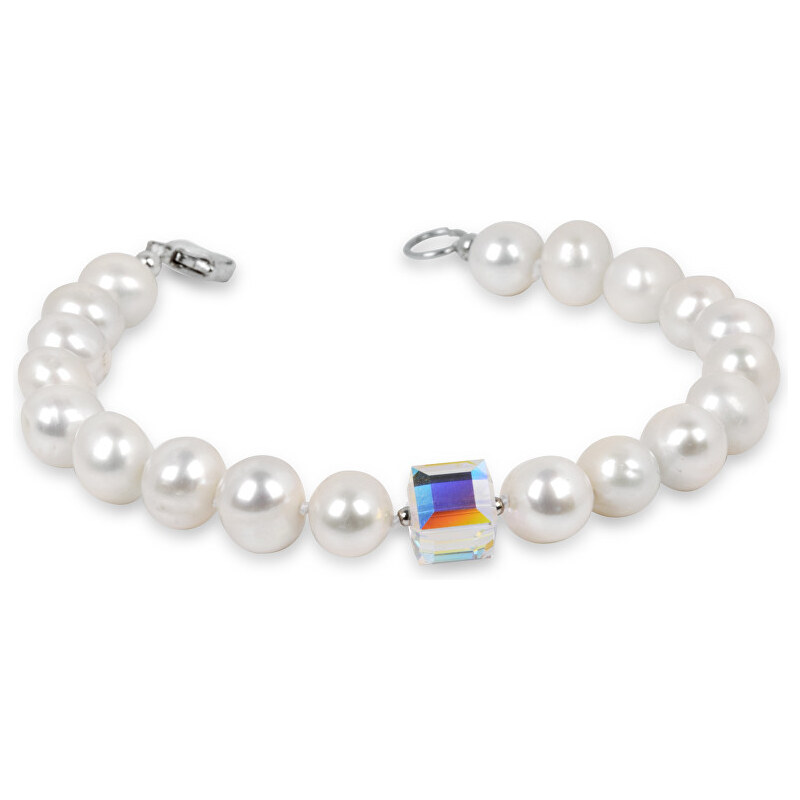 JwL Luxury Pearls Náramek z pravých perel s kostkou Swarovski Crystals JL0143