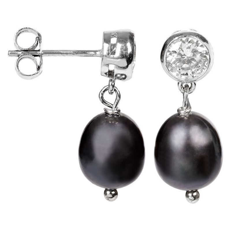 JwL Luxury Pearls Stříbrné náušnice s pravou perlou a krystalem JL0127