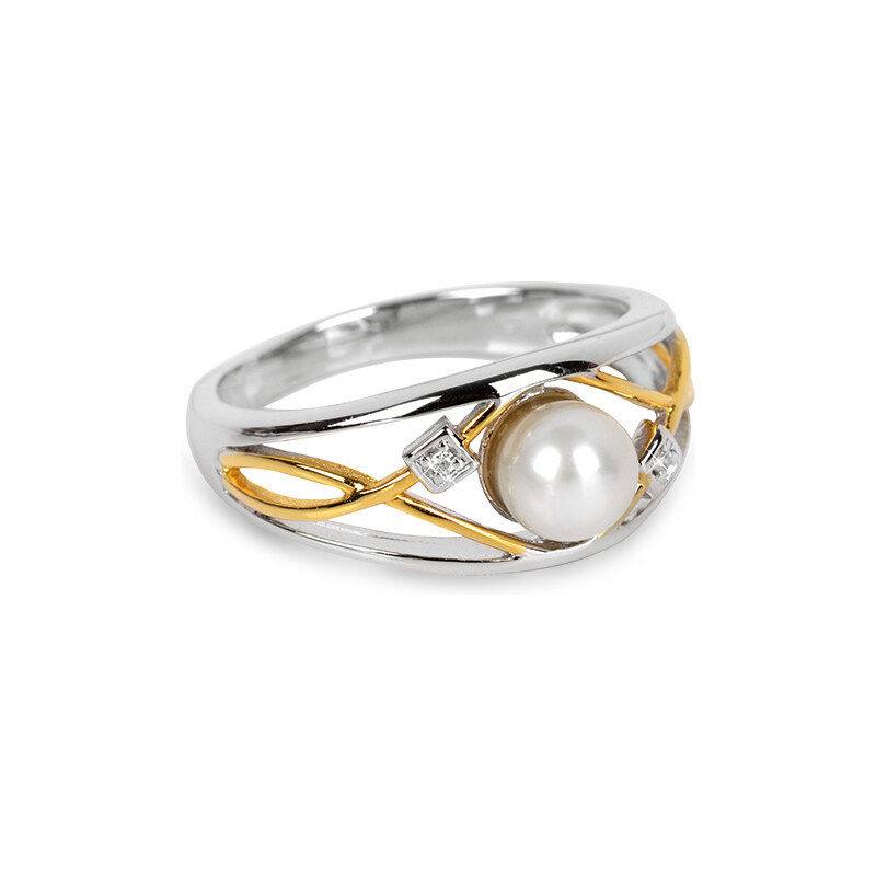 Silver Cat Stříbrný prsten s perlou a krystaly SC151