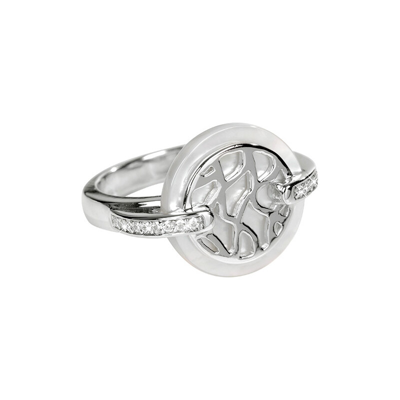 Silver Cat Stříbrný prsten s perletí a krystaly SC154