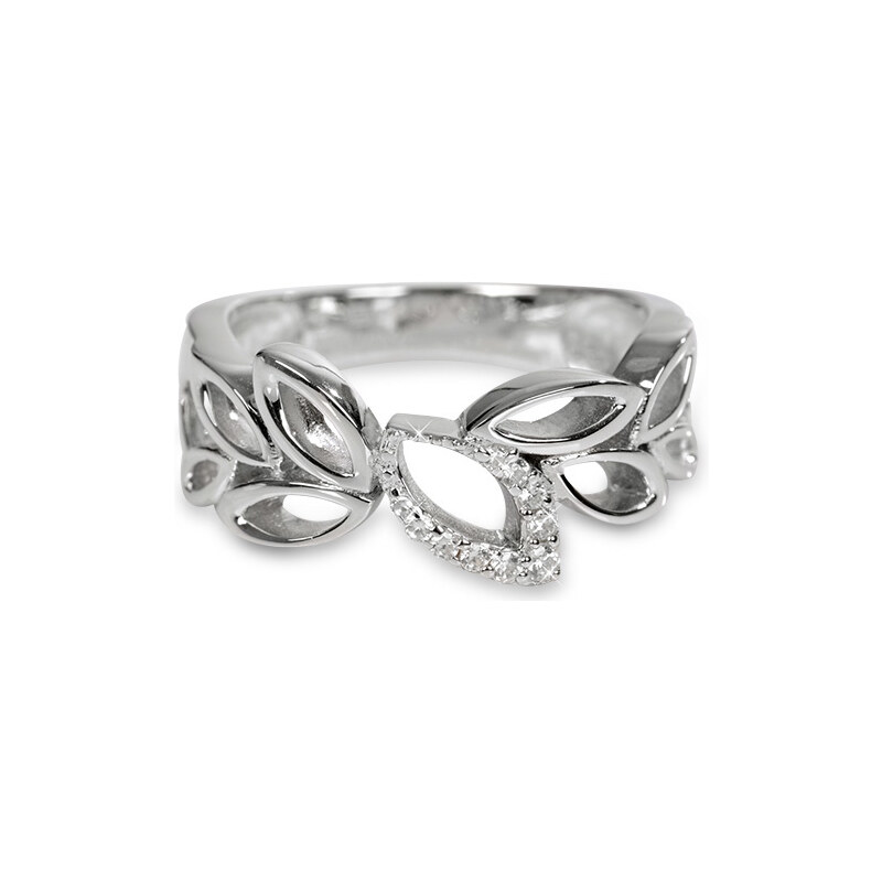 Silver Cat Stříbrný prsten s lístečky s krystaly SC148