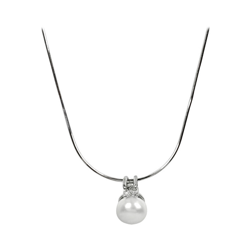 JwL Luxury Pearls Stříbrný náhrdelník s perlou a krystalem JL0197 (řetízek, přívěsek)