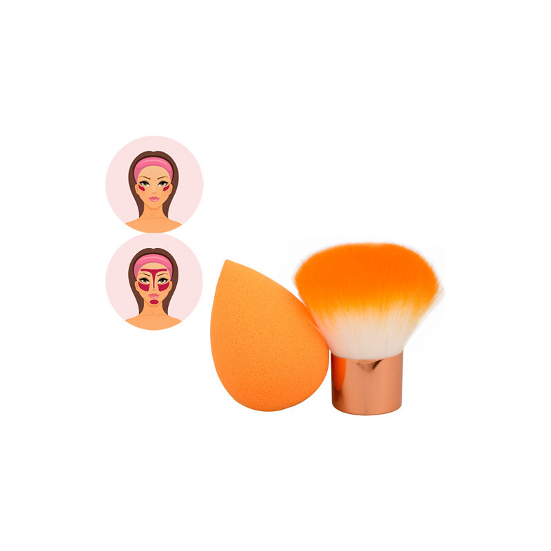Sefiros Oranžový set pudrovacího štětce a houbičky na make-up Pastell (Kabuki Brush & Blender)